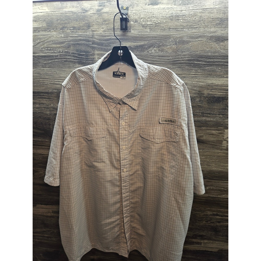 Habit Mens 3XL Fishing Shirt Short Sleeve Grid Check UPF 40+ Solar-Factor White